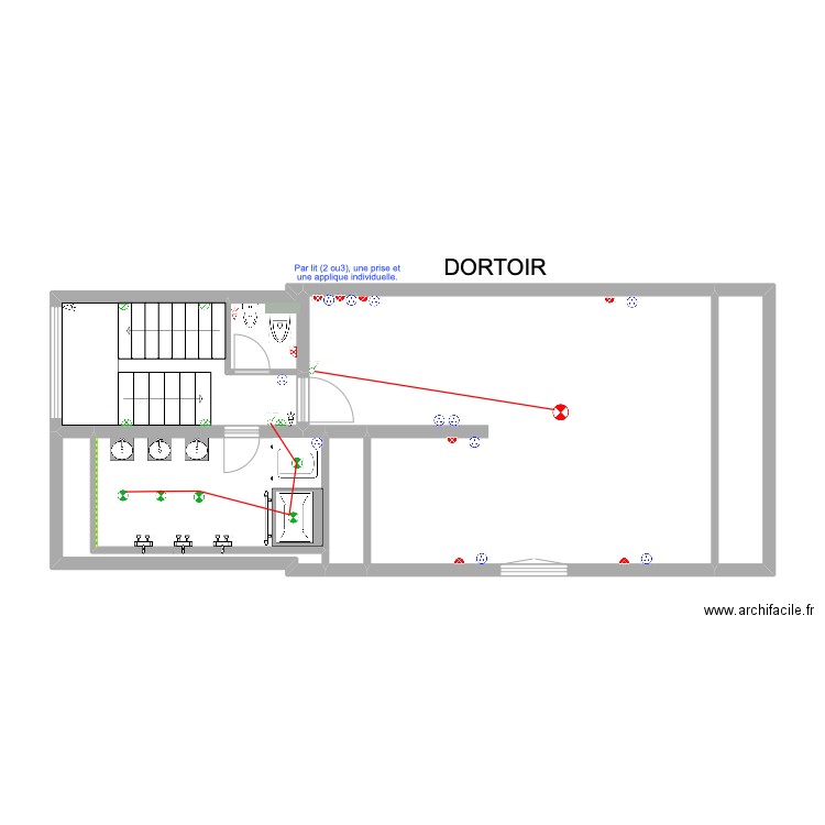 DORTOIR ÉLECTRICITÉ. Plan de 7 pièces et 55 m2