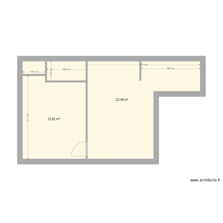 WANDRILLE ETAT ACTUEL. Plan de 2 pièces et 35 m2