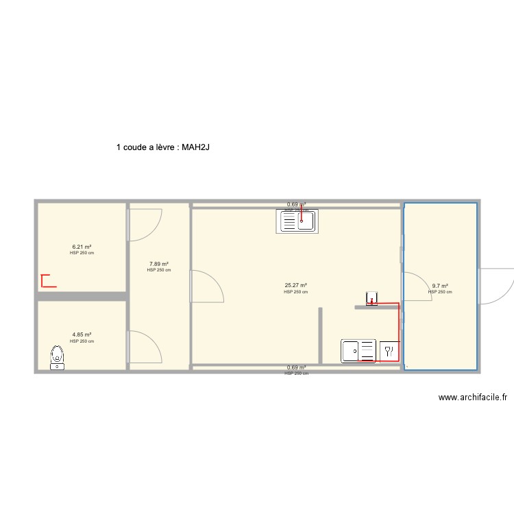 plan eaux usuées 02. Plan de 7 pièces et 55 m2