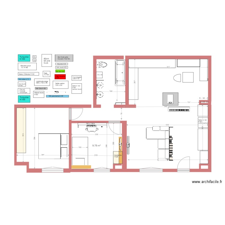 Malakoff coin cuisine. Plan de 2 pièces et 10 m2