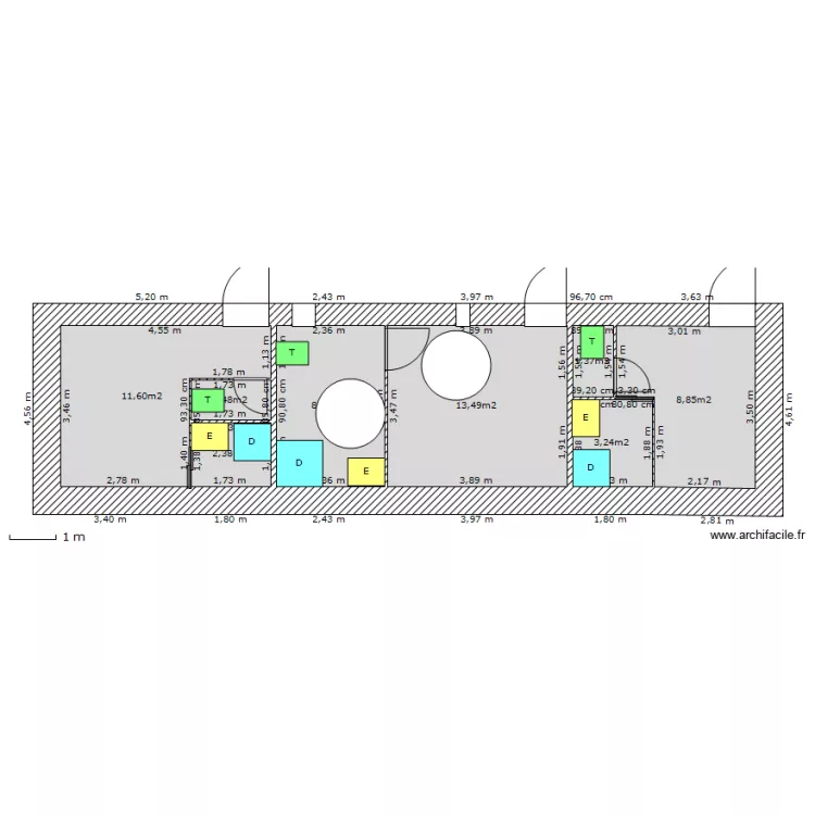 Chambres exterieures. Plan de 