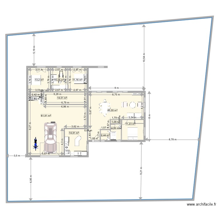 Cuisine côté EST surface. Plan de 12 pièces et 1032 m2