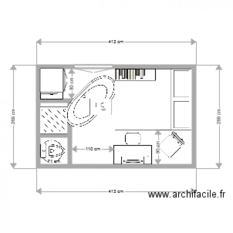 Studio 11m V2 baignoire. Plan de 0 pièce et 0 m2