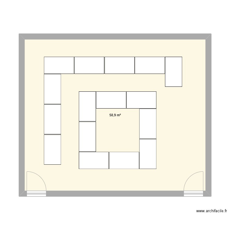 SAlle C001 à C005 mobilier info 140*80 v2. Plan de 1 pièce et 59 m2