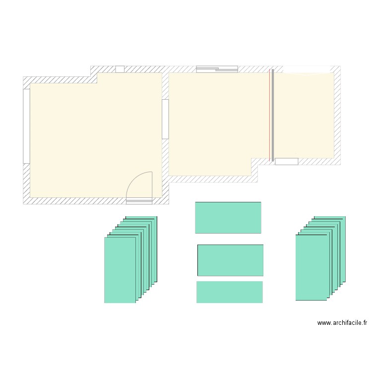 Calepinage Salon SàM. Plan de 2 pièces et 45 m2