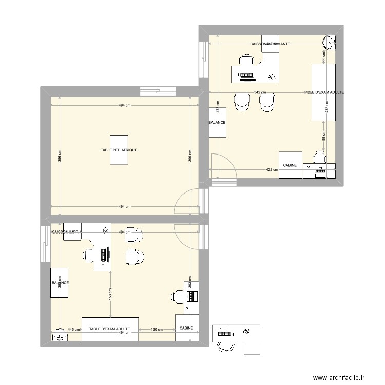 CABINET 3. Plan de 3 pièces et 59 m2