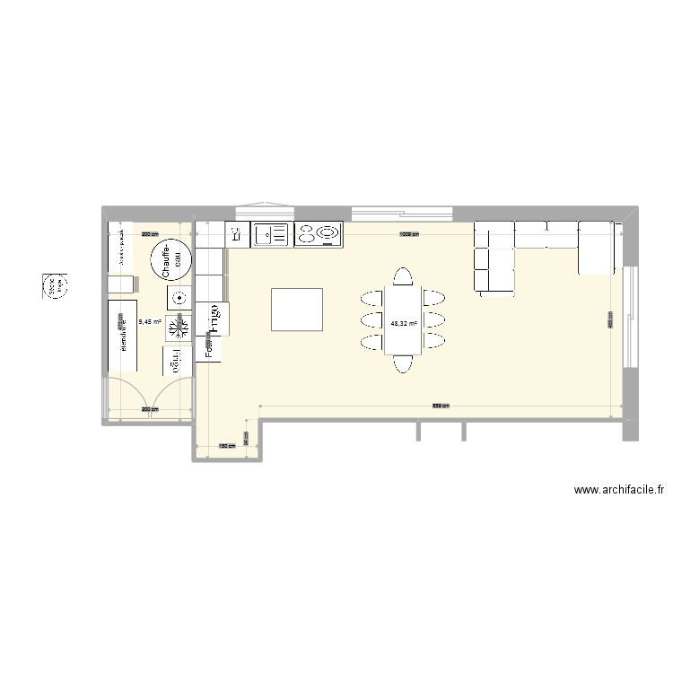 aménagement intérieur. Plan de 2 pièces et 58 m2