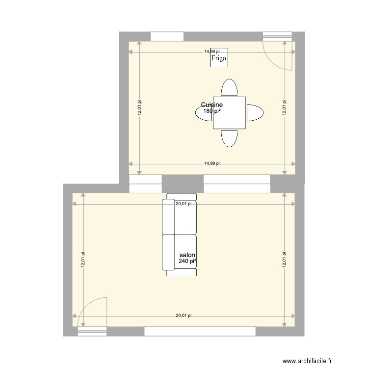 maison principale saint auguste. Plan de 2 pièces et 39 m2