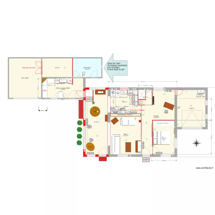 Am&eacute;nagement CELLIERavec extensionATELIER. Plan de 