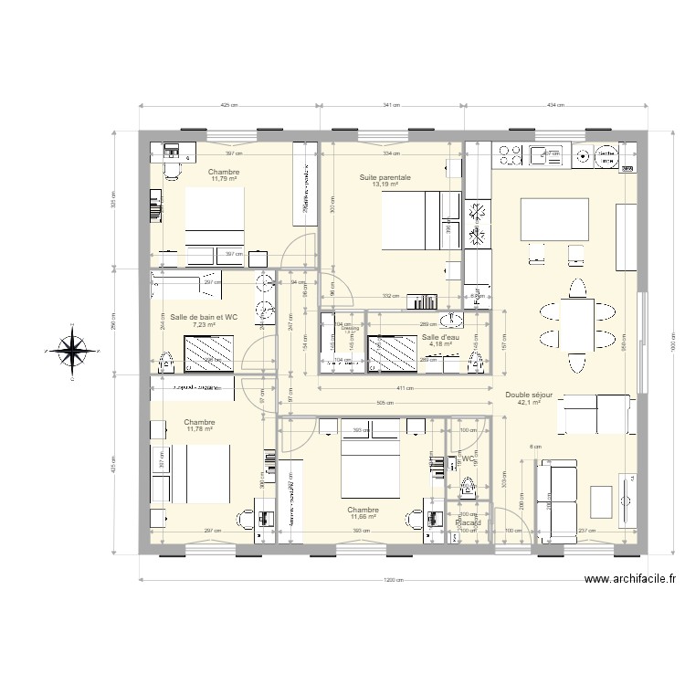 PROJET 3  120m2. Plan de 10 pièces et 106 m2