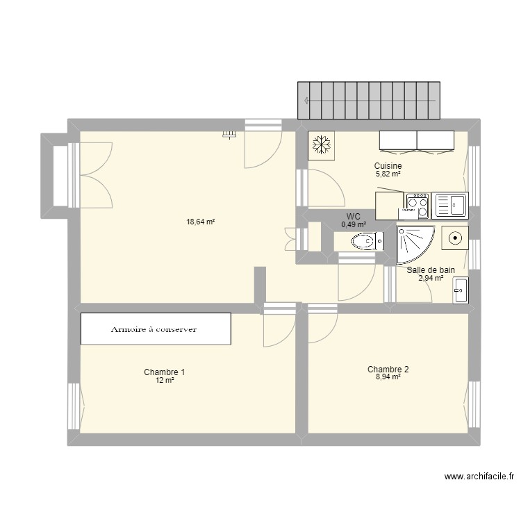 Appartement 2. Plan de 6 pièces et 49 m2