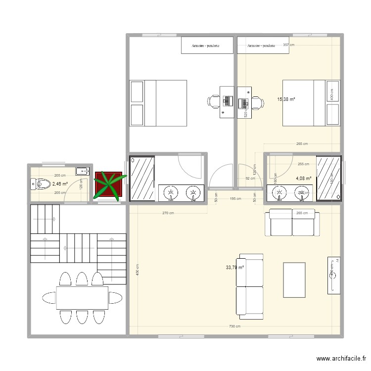 Camphriers F3. Plan de 4 pièces et 56 m2