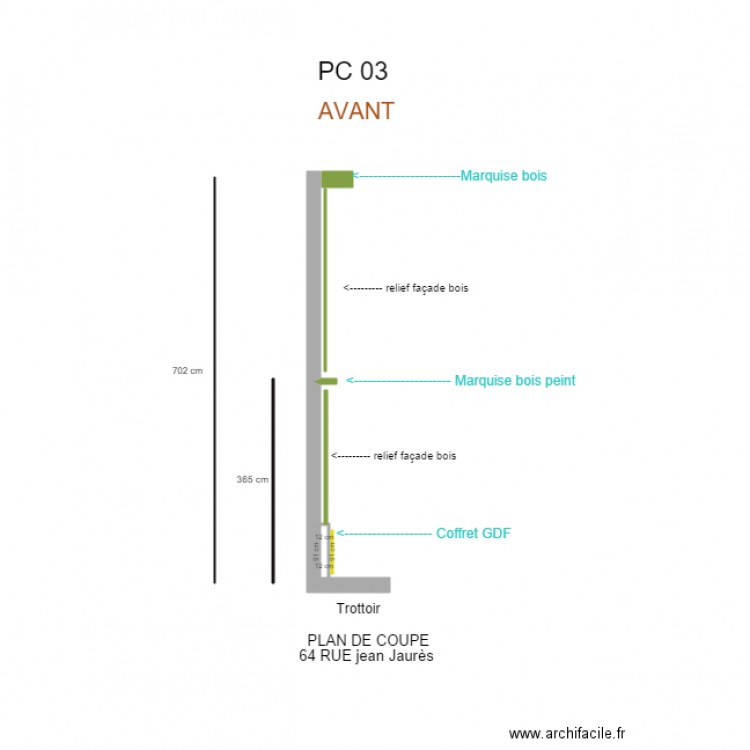 plan coupe façade Jaurès. Plan de 0 pièce et 0 m2