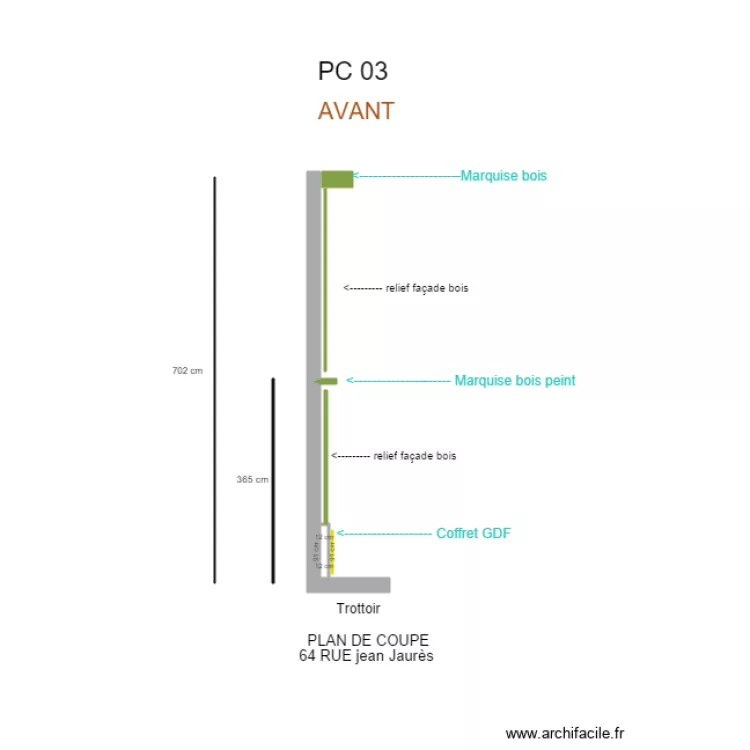 plan coupe fa&ccedil;ade Jaur&egrave;s. Plan de 