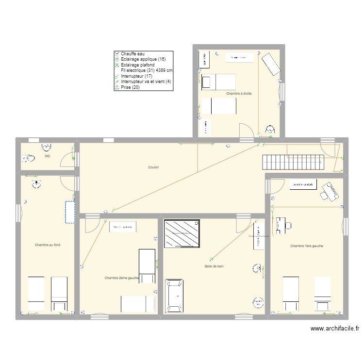 Projet Electricite Ker Mimi Etage. Plan de 7 pièces et 181 m2