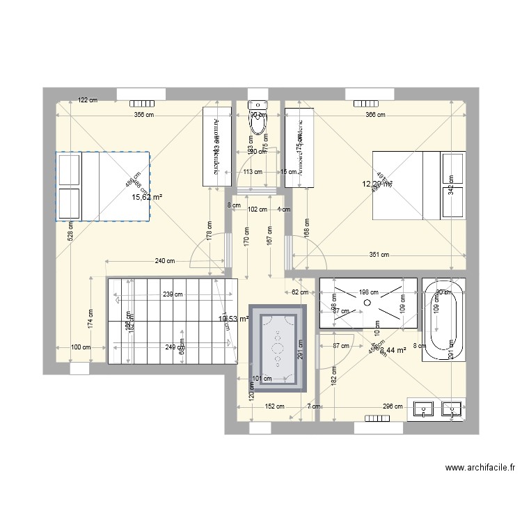 AnneDam 1er proposition. Plan de 4 pièces et 47 m2