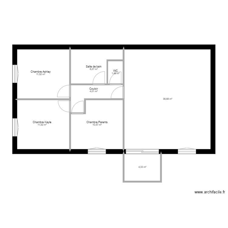 Maison 3. Plan de 8 pièces et 88 m2