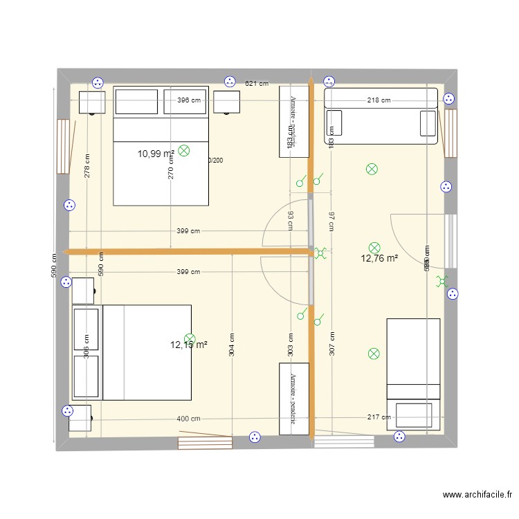 ELETRICIDADE N°1. Plan de 3 pièces et 36 m2