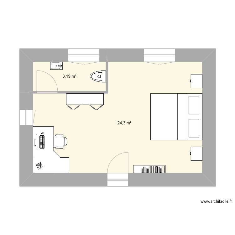 plan penty quellebers. Plan de 2 pièces et 27 m2