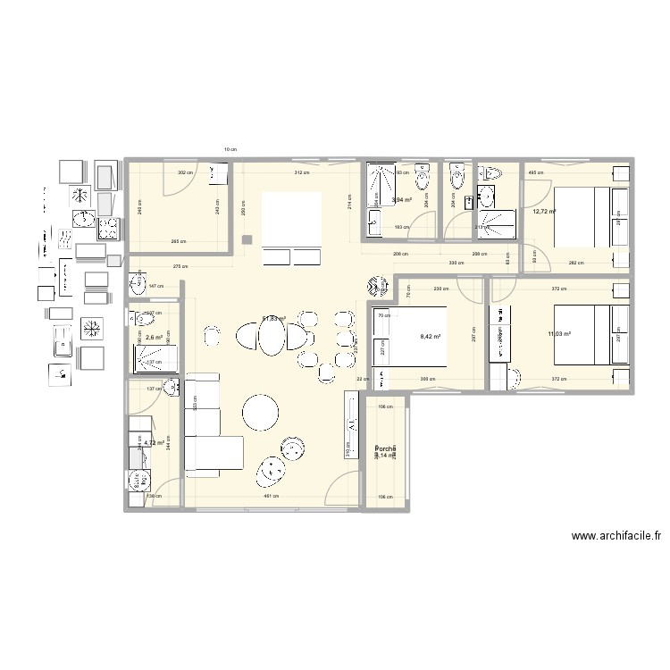 Biarritz version 3. Plan de 8 pièces et 98 m2