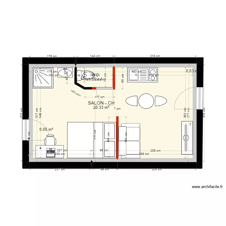 Granparigny - studio 2 CJ. Plan de 