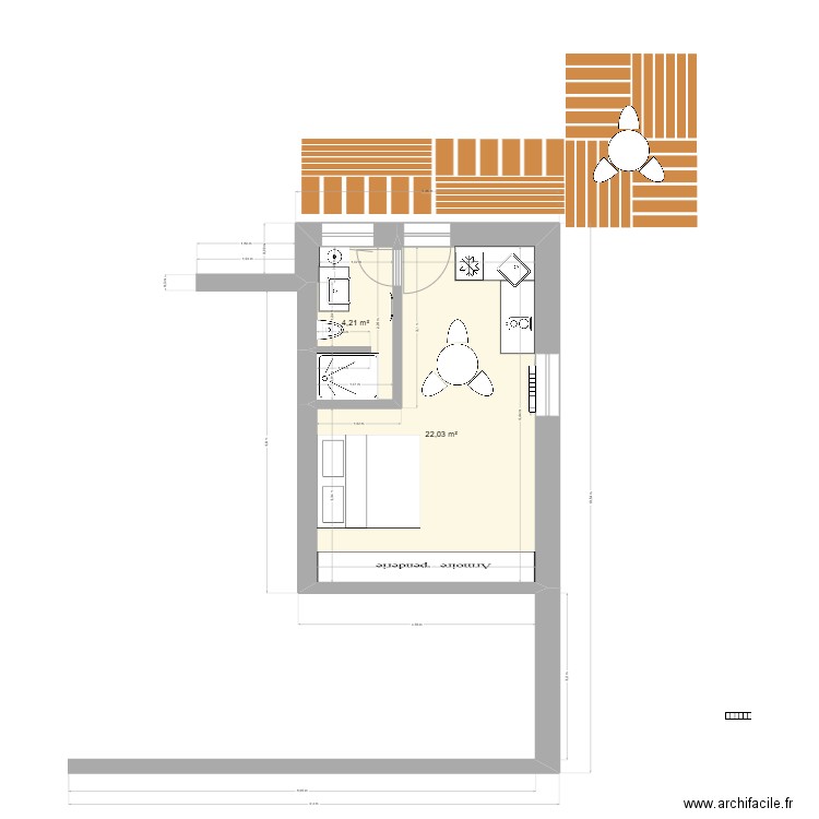 Studio Payas v9 avec isolation. Plan de 2 pièces et 28 m2