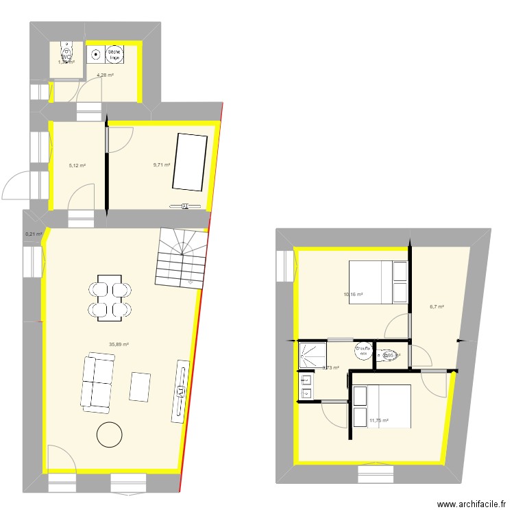 Maison Projet. Plan de 11 pièces et 90 m2