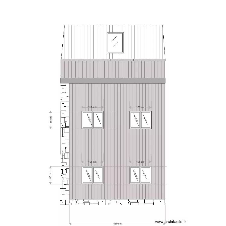 Fa&ccedil;ade sud c&ocirc;te ma&ccedil;on. Plan de 