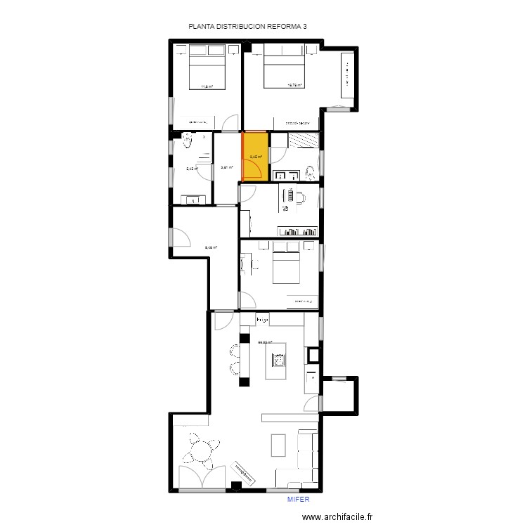 Nuria Lleida Francesc Macia distribucion reforma 3. Plan de 7 pièces et 117 m2