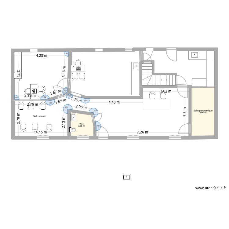 Cabinet. Plan de 3 pièces et 64 m2