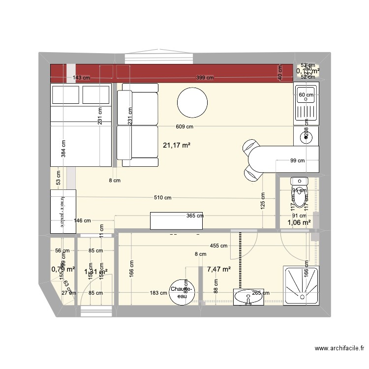 STUDIO - BASE. Plan de 6 pièces et 32 m2