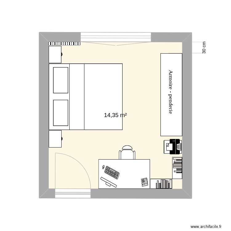 Boisy 35 Meublé. Plan de 1 pièce et 14 m2