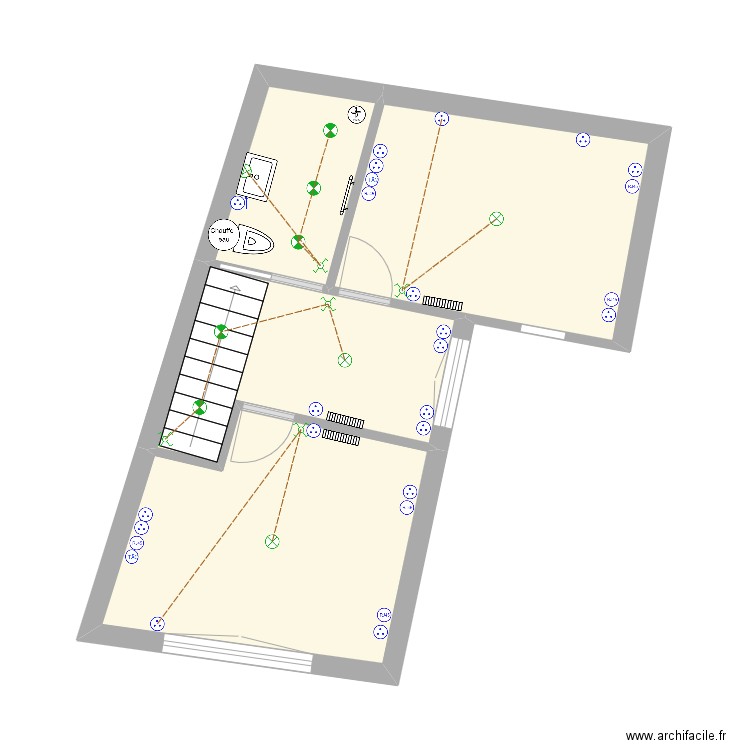 étage climatisation. Plan de 4 pièces et 30 m2