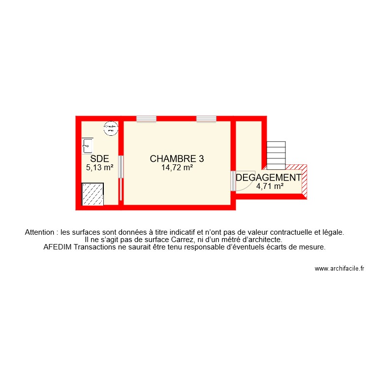 BI 8017 NIVEAU 2 . Plan de 3 pièces et 25 m2