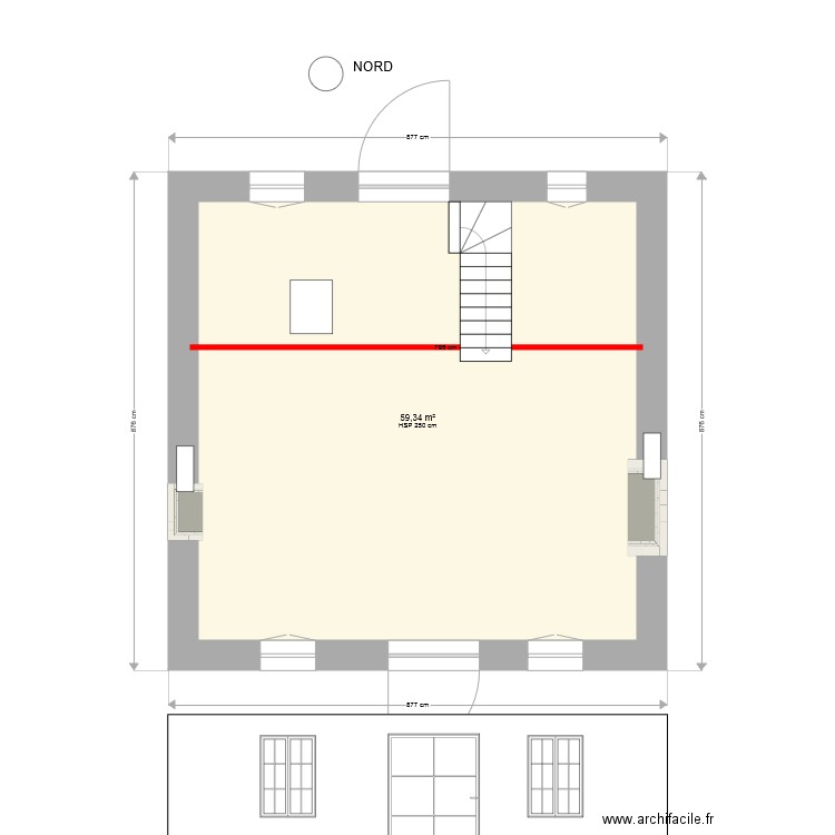 MAREILLES RC. Plan de 1 pièce et 59 m2