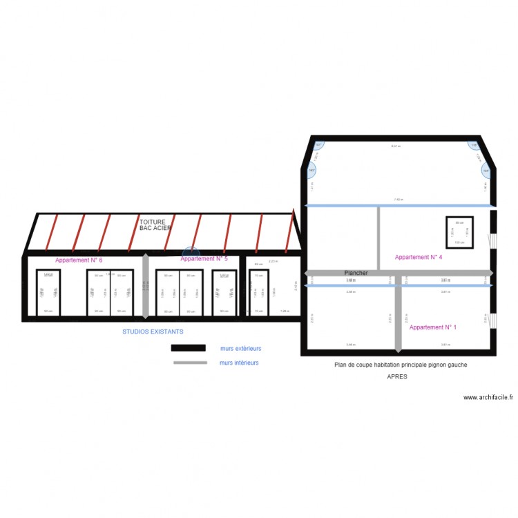 PLAN DE COUPE bâtiment PIGNON GAUCHE APRES. Plan de 0 pièce et 0 m2