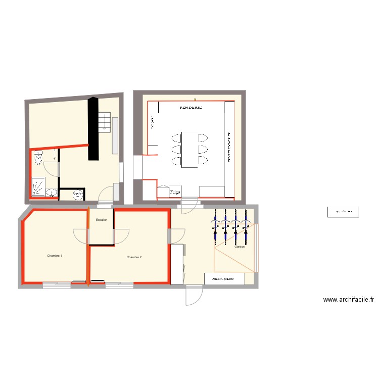 Amménagement garage2. Plan de 8 pièces et 90 m2