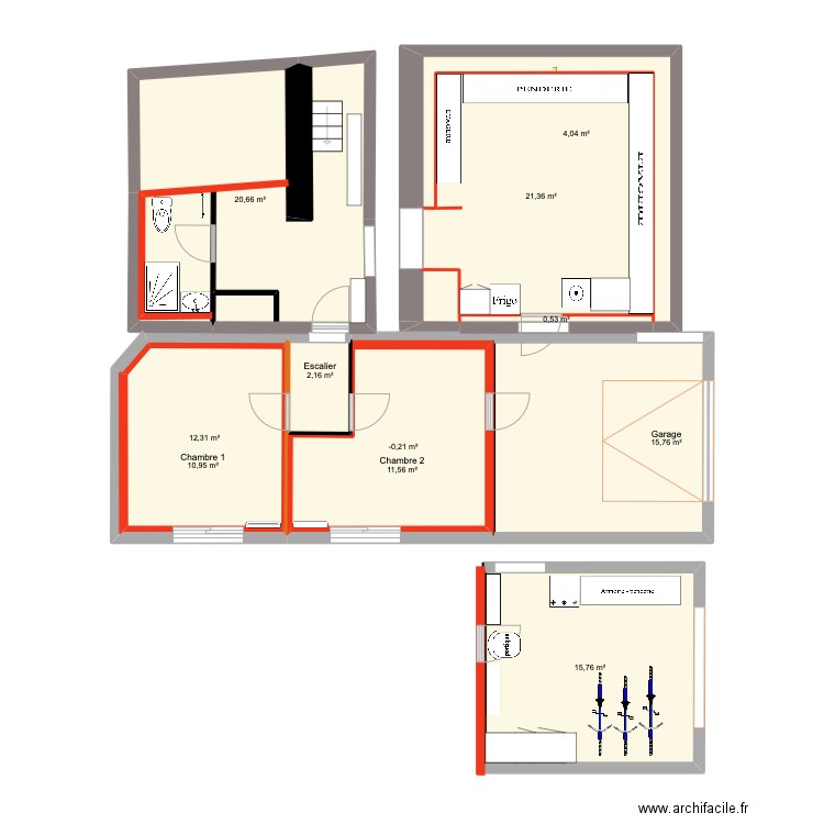 Amménagement garage2. Plan de 8 pièces et 90 m2