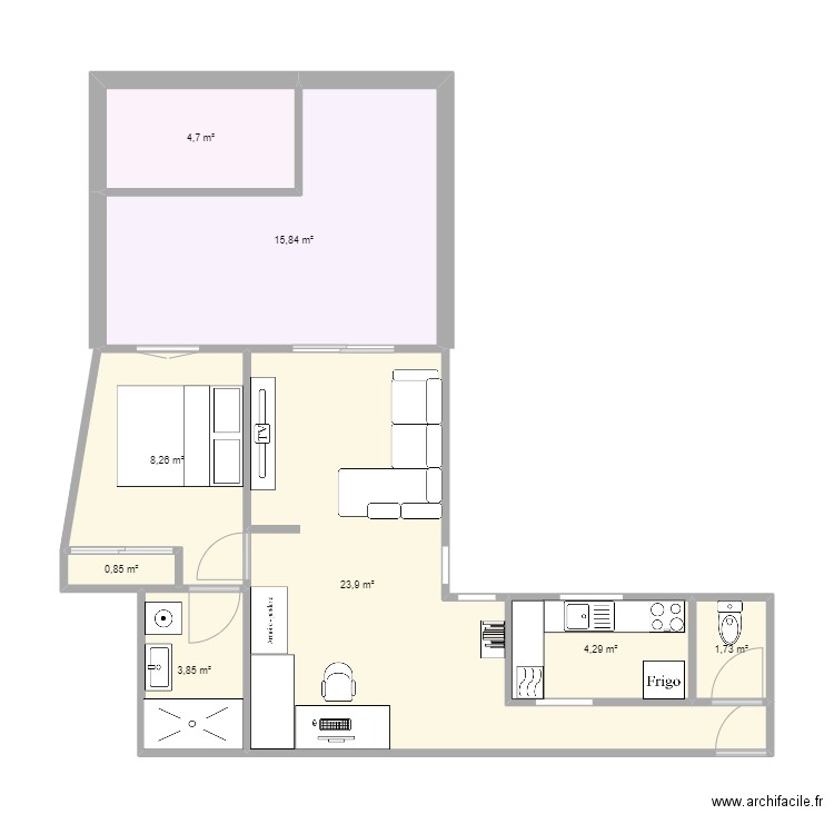 Talence 2. Plan de 8 pièces et 63 m2