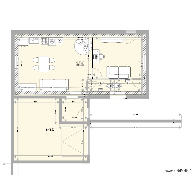 rez dz chaussée locatif. Plan de 3 pièces et 122 m2