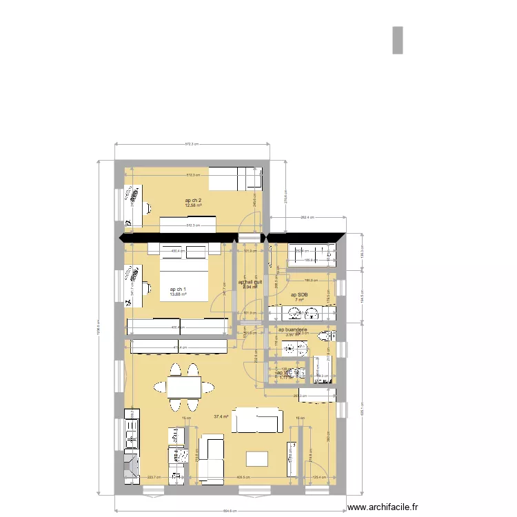 appart 2 ch. Plan de 