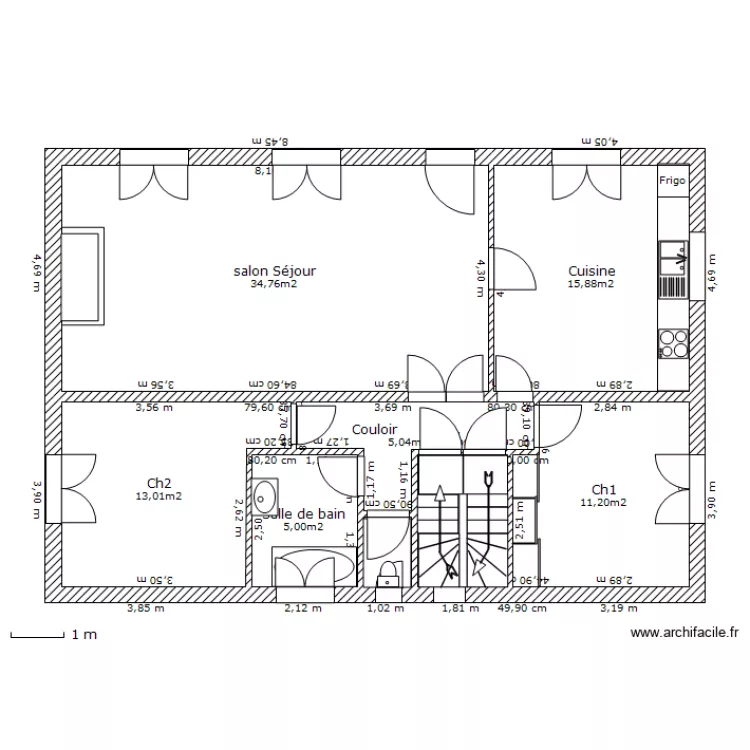 Rez de chaussee avec cote. Plan de 