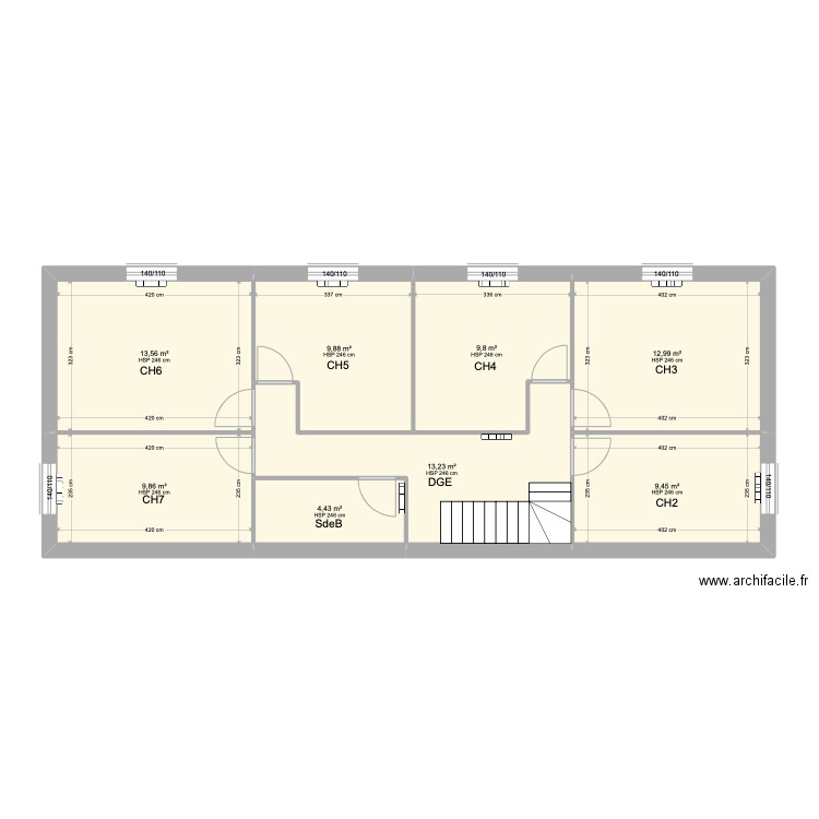 VIGNAU JP R+1. Plan de 8 pièces et 83 m2