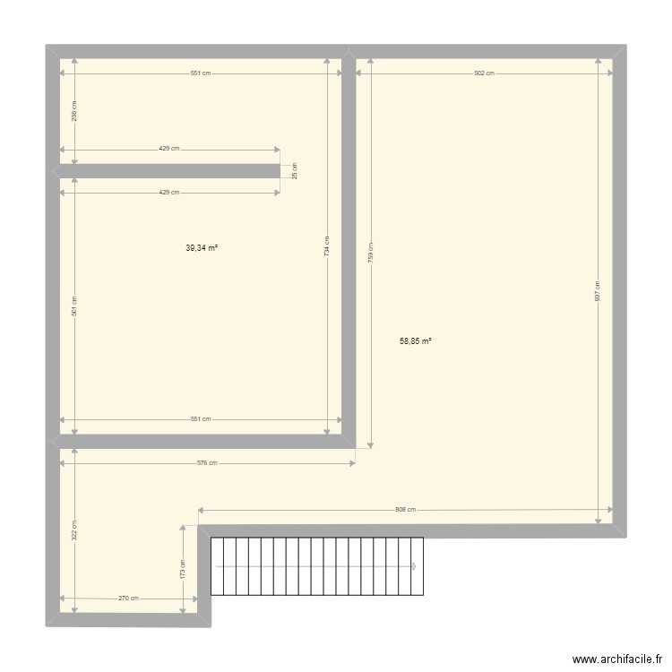 abadie mezzanine. Plan de 2 pièces et 98 m2