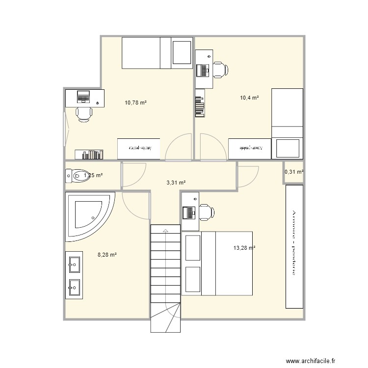 Conflans 1er etage. Plan de 7 pièces et 48 m2