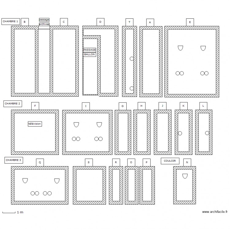 CHAMBRES 1, 2, 3 ET COULOIR. Plan de 0 pièce et 0 m2