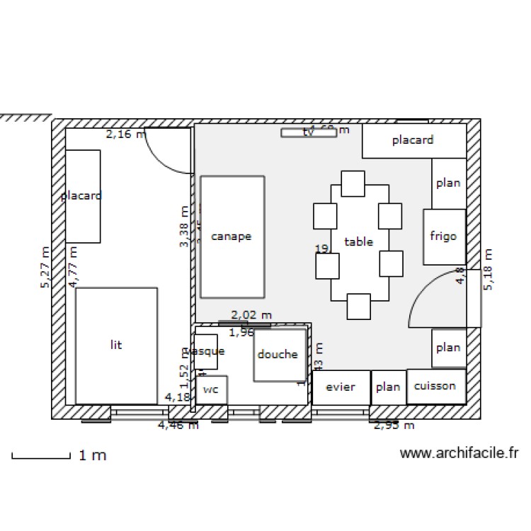 studio. Plan de 0 pièce et 0 m2
