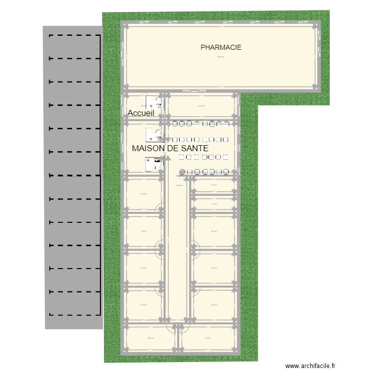Projet Goyave pharmacie et maison de santé. Plan de 15 pièces et 404 m2