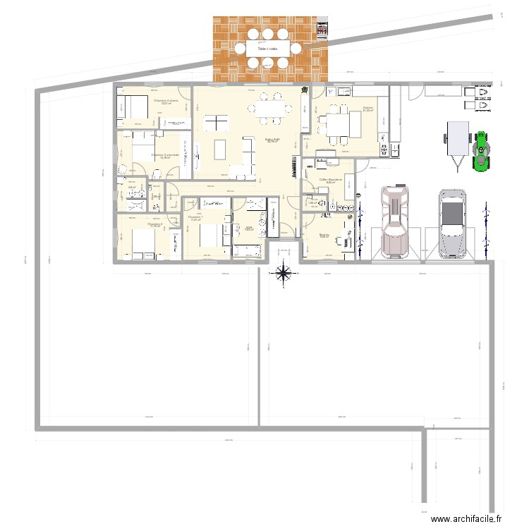 Plan maison rectangle. Plan de 12 pièces et 155 m2