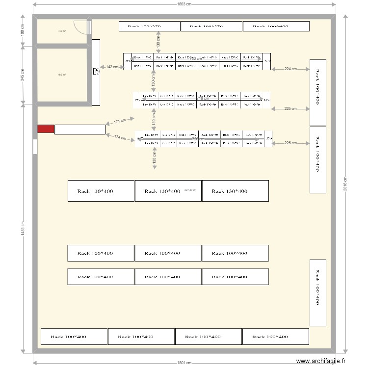 MARDISE PEM 50 et réduction rack fond. Plan de 3 pièces et 341 m2